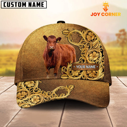 Joycorners Red Angus Pattern Customized Name 3D Yellow Cap
