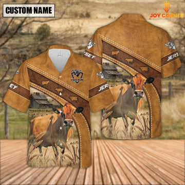 Joycorners Custom Name Jersey Leather Pattern Hawaiian Shirt