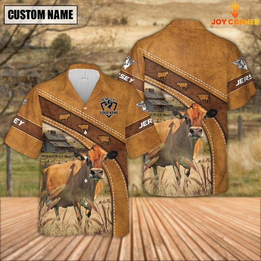 Joycorners Custom Name Jersey Leather Pattern Hawaiian Shirt