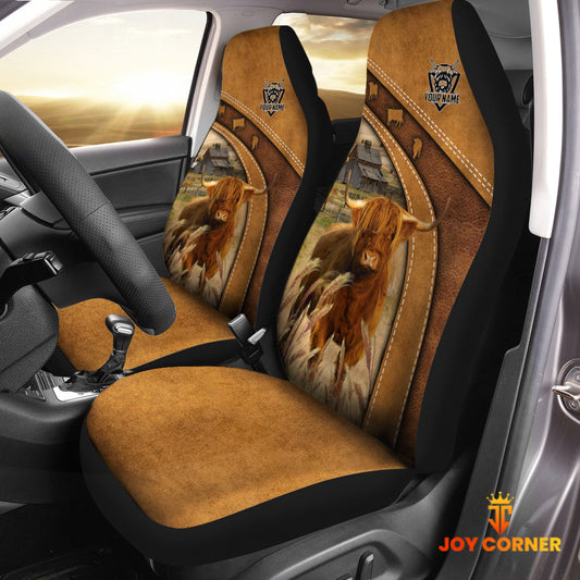 Joycorners Highland Cattle Pattern Customized Name 3D Car Seat Cover Set (2PCS)