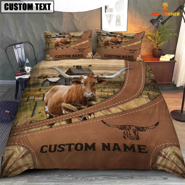 Joycorners Custom Name Texas Longhorn On Farm Bedding Set