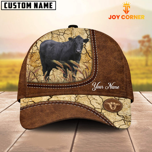 Joycorners Custom Name Black Angus Leather Pattern Brown Cap