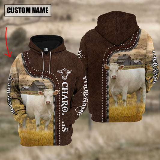 Joycorners Charolais Farming Leather Pattern Personalized 3D Hoodie