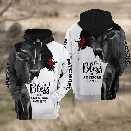 Joycorners Custom Name Brown Swiss Cattle 3D JESUS Blessing Hoodie