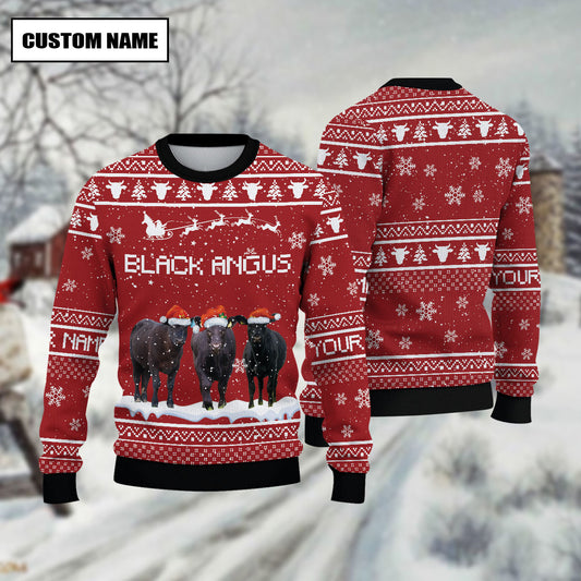 Joycorners Black Angus Custom Name Happy Xmas Sweater