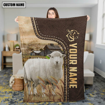 Joycorners Personalized Name Sheep Leather Pattern Blanket