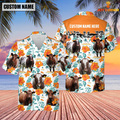 Joycorners Shorthorn Hibiscus Floral Custom Name 3D Hawaiian Shirt