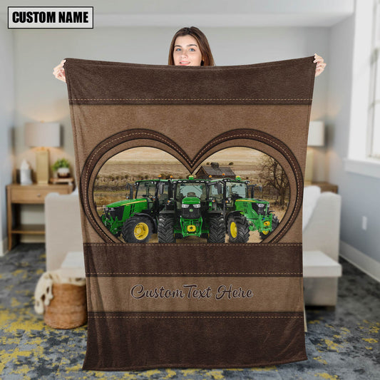 Joycorners Tractor In Heart Personalized Name Blanket