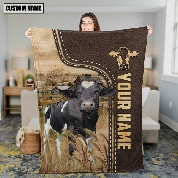 Joycorners Personalized Name Holstein Leather Pattern Blanket