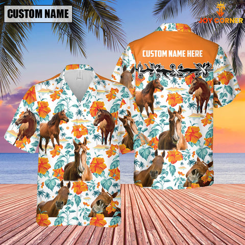 Joycorners Horse Hibiscus Floral Custom Name 3D Hawaiian Shirt