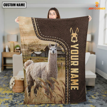 Joycorners Personalized Name Llama Leather Pattern Blanket