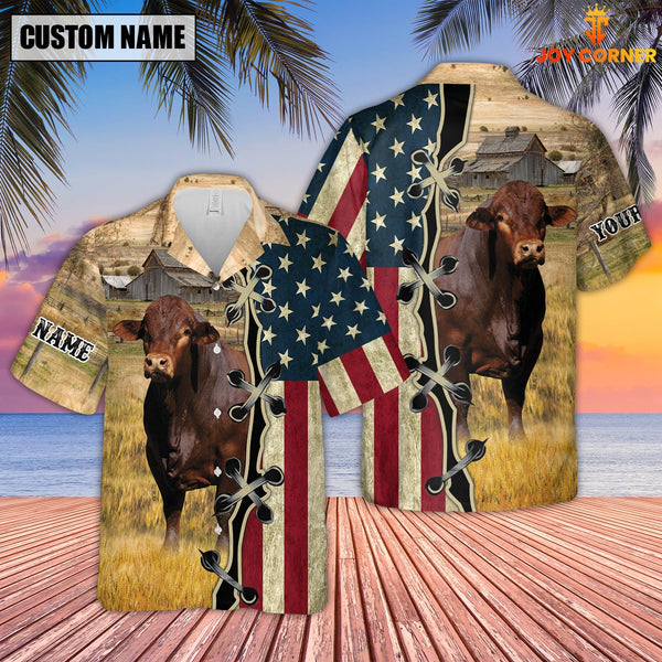 Joycorners Custom Name Beefmaster Cattle American Flag 3D Shirt