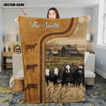 Joycorners Personalized Black Baldy Cattle In Field Farmhouse Blanket