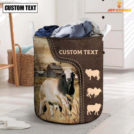 Joycorners Brahman Custom Name Leather Pattern Laundry Basket