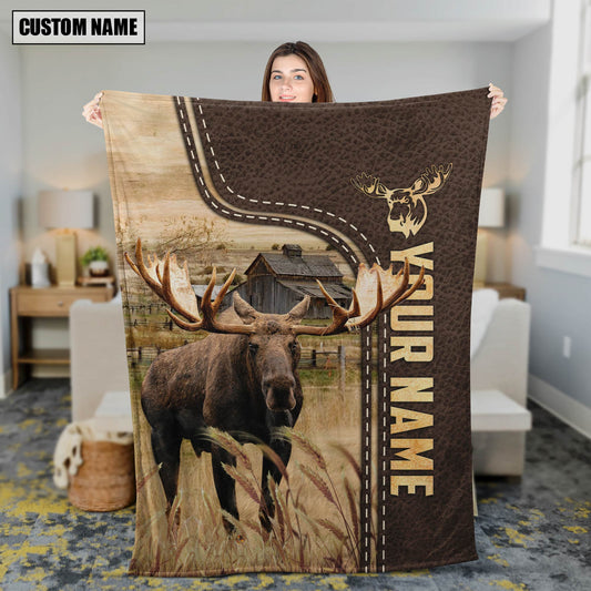 Joycorners Personalized Name Moose Leather Pattern Blanket