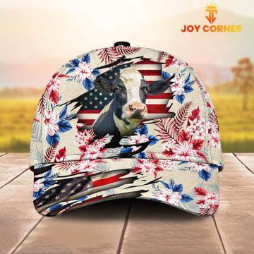 Joycorners Holstein American Flag Flowers Pattern Cap