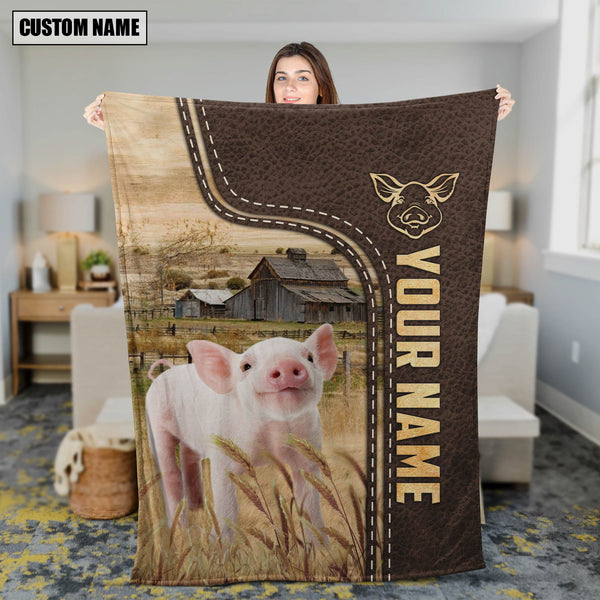 Joycorners Personalized Name Pig Leather Pattern Blanket
