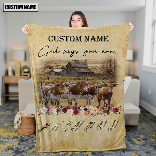 God Says You Are - Joycorners Personalized Name Texas Longhorn Blanket