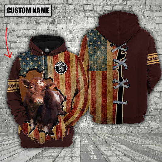 Joycorners Shorthorn US Flag Retro Personalized 3D Hoodie