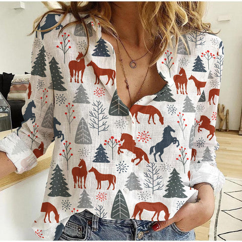 Joycorners Horse Christmas Pattern Casual Shirt TH9