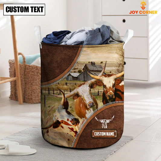 Joycorners Texas Longhorn Cow Custom Name Laundry Basket