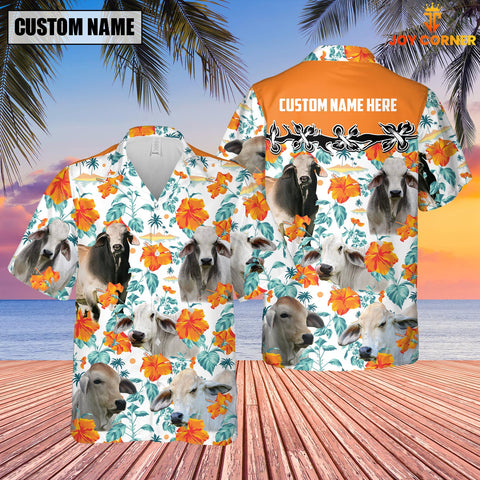 Joycorners Brahman Hibiscus Floral Custom Name 3D Hawaiian Shirt