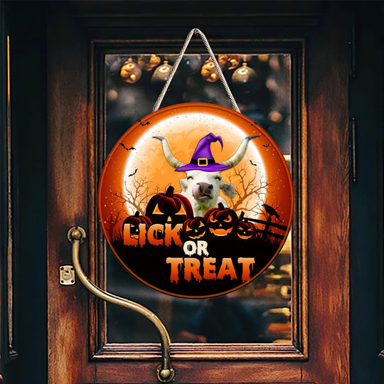 Joycorners Texas Longhorn Lick Or Treat Happy Halloween Wooden Sign