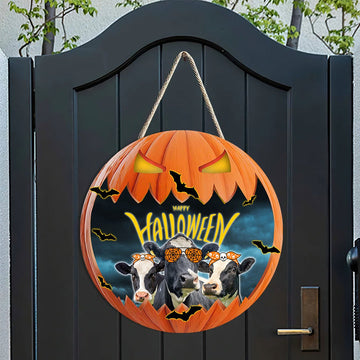 Joycorners Holstein In Halloween Decoration Pumkpin Happy Halloween Wooden Sign