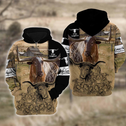 Joycorners Farm Texas Longhorn Cattle Hoodie TT1