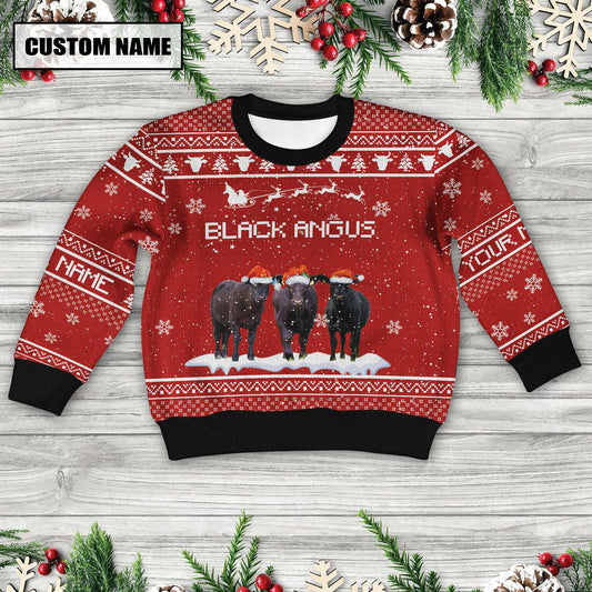 Joycorners Black Angus Custom Name Happy Xmas Sweater For Kids