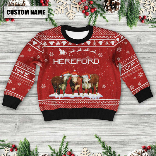 Joycorners Hereford Custom Name Happy Xmas Sweater For Kids