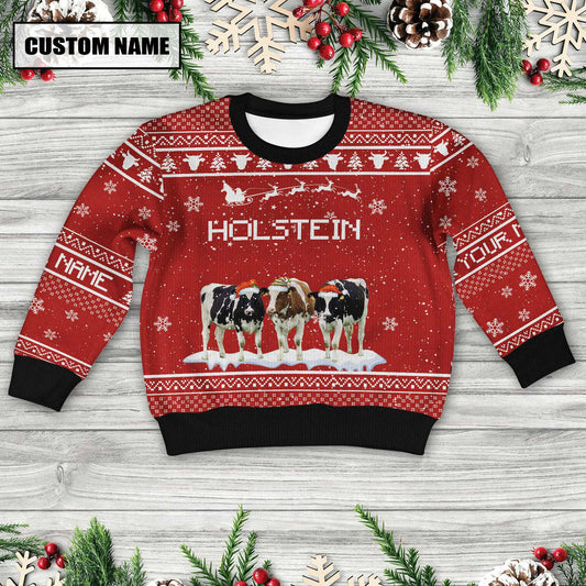 Joycorners Holstein Custom Name Happy Xmas Sweater For Kids