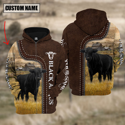 Joycorners Black Angus Farming Leather Pattern Personalized 3D Hoodie