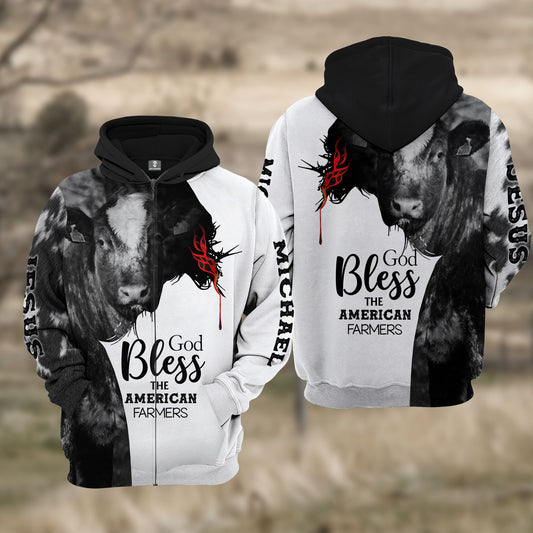 Joycorners Custom Name Shorthorn Cattle 3D JESUS Blessing Hoodie