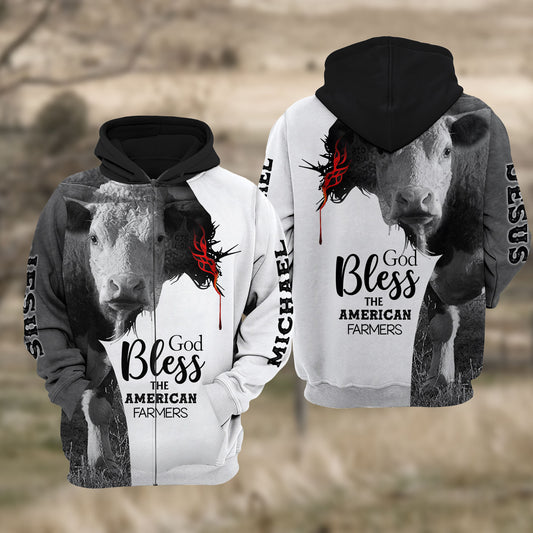 Joycorners Custom Name Hereford Cattle Jesus Hoodie