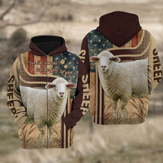 Joycorners Sheep 3D American Flag Quotation Hoodie