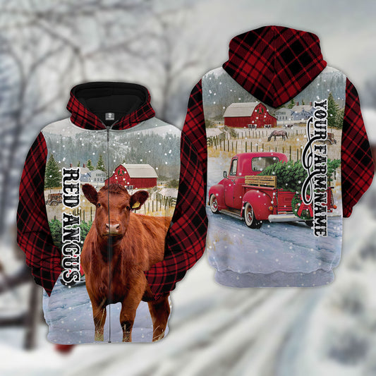 Joycorners Red Angus Cattle Christmas 3D Hoodie