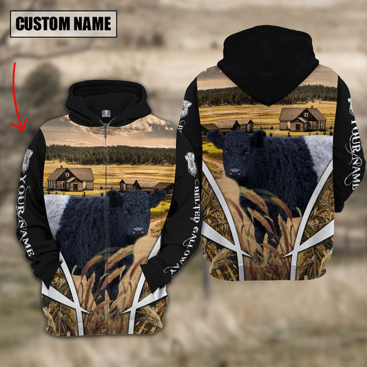 Joycorners Belted Galloway Custom Name Wheat Farm Hoodie