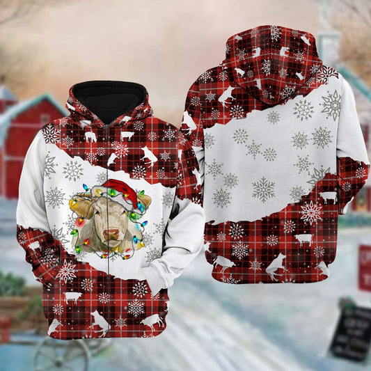 Joycorners Charolais 3D Xmas Snowflake Cattle Hoodie