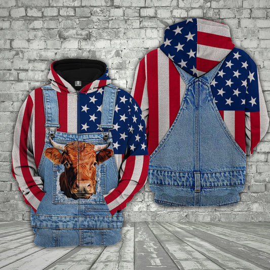 Joycorners Dexter Cattle US Flag Farm Personalized 3D Hoodie