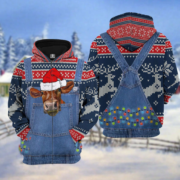 Joycorners Limousin Cattle Christmas Knitting Pattern 3D Hoodie