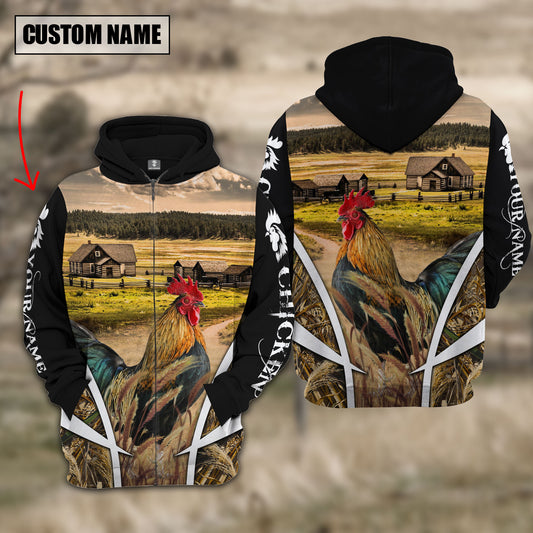 Joycorners Chicken Custom Name Meadow Pattern Black Hoodie