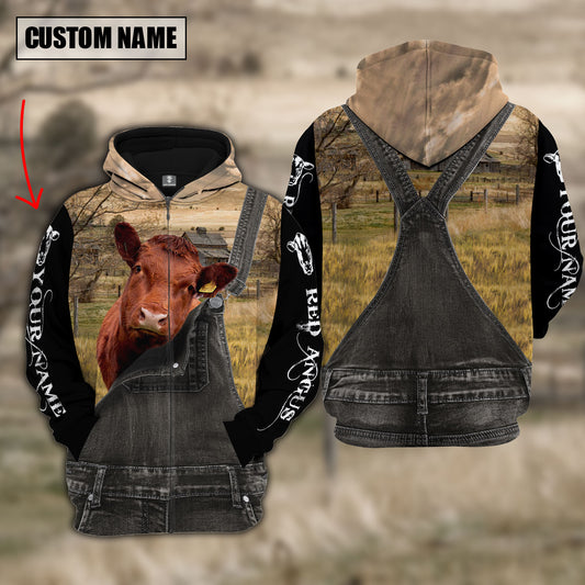 Joycorners Red Angus Custom Name Overalls Hoodie