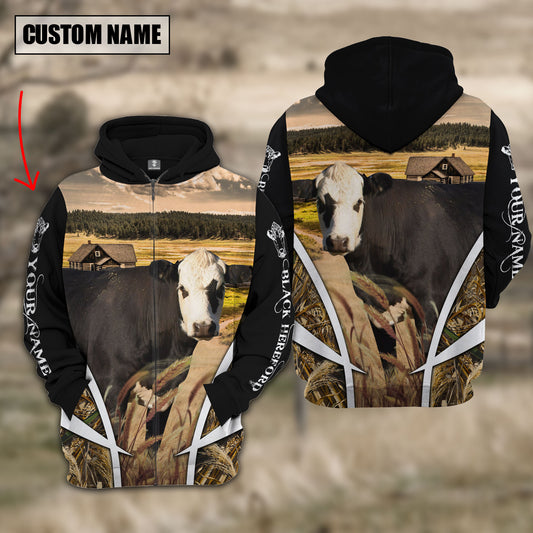 Joycorners Black Hereford Custom Name Wheat Farm Hoodie