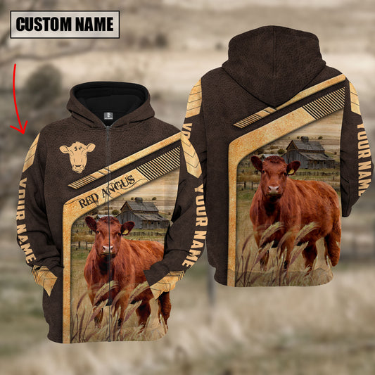 Joycorners Red Angus On The Meadow Custom Name Hoodie