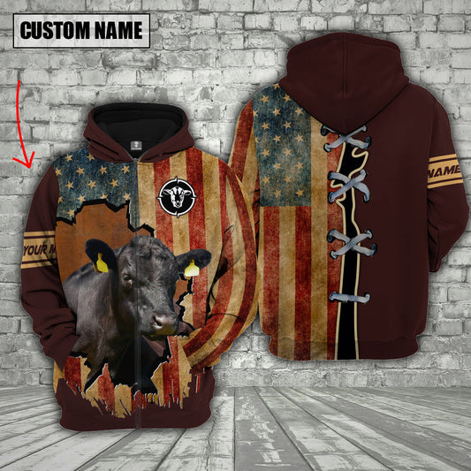 Joycorners Black angus US Flag Retro Personalized 3D Hoodie