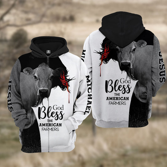 Joycorners Custom Name Jersey Cattle 3D JESUS Blessing Hoodie