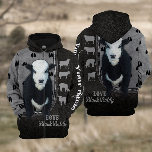 Joycorners Custom Name Black Baldy Cattle Walking 3D Hoodie