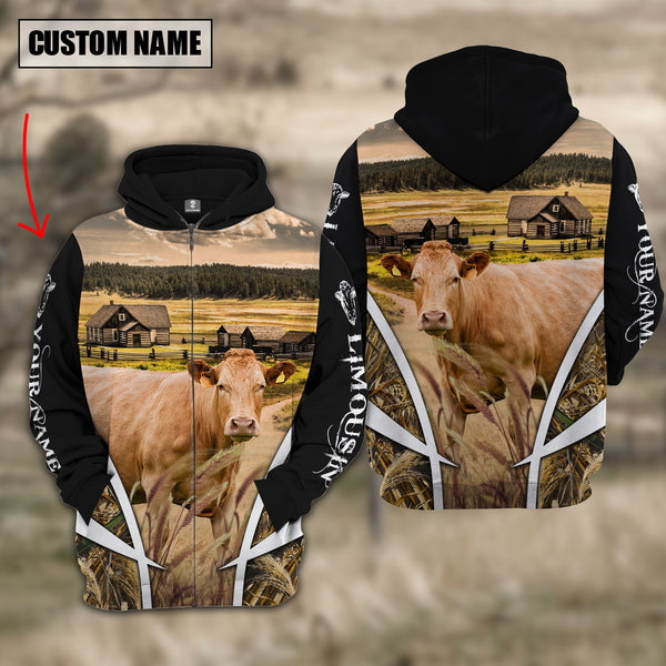 Joycorners Limousin Custom Name Meadow Pattern Black Hoodie