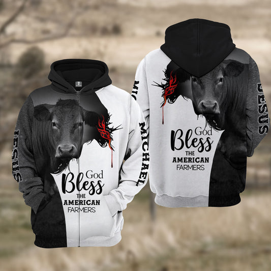 Joycorners Custom Name Limousin Cattle 3D JESUS Blessing Hoodie